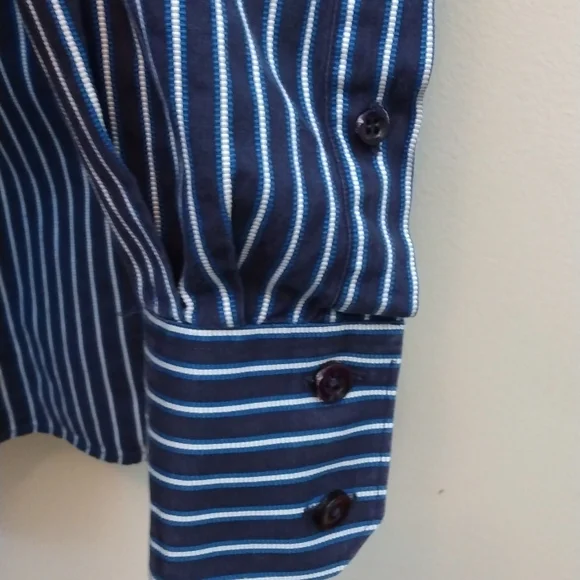 Thomas Pink Navy Blue/White Stripe Slim Fit Shirt 17.5 - Picture 6 of 8